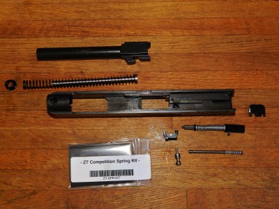 Stripped Glock 34 Gen4 slide with Zev Tech parts ready for install. 