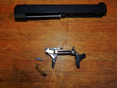 Trigger group polished and race spring and connector installed.